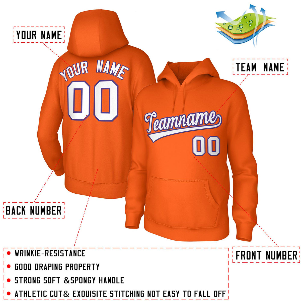 Custom Orange White-Purple Classic Style Sports Uniform Pullover Hoodie| KXKSHOP