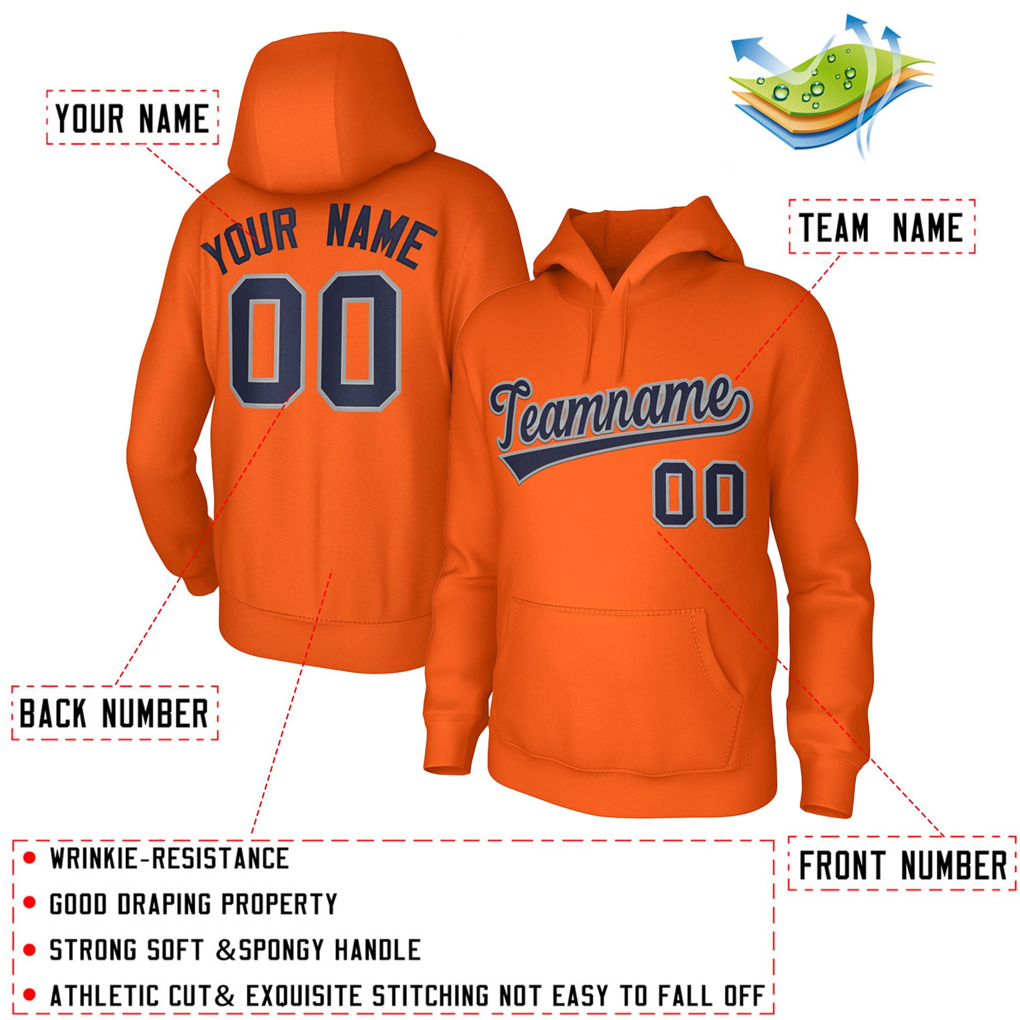 Custom Orange Navy-Gray Classic Style Sports Uniform Pullover Hoodie| KXKSHOP