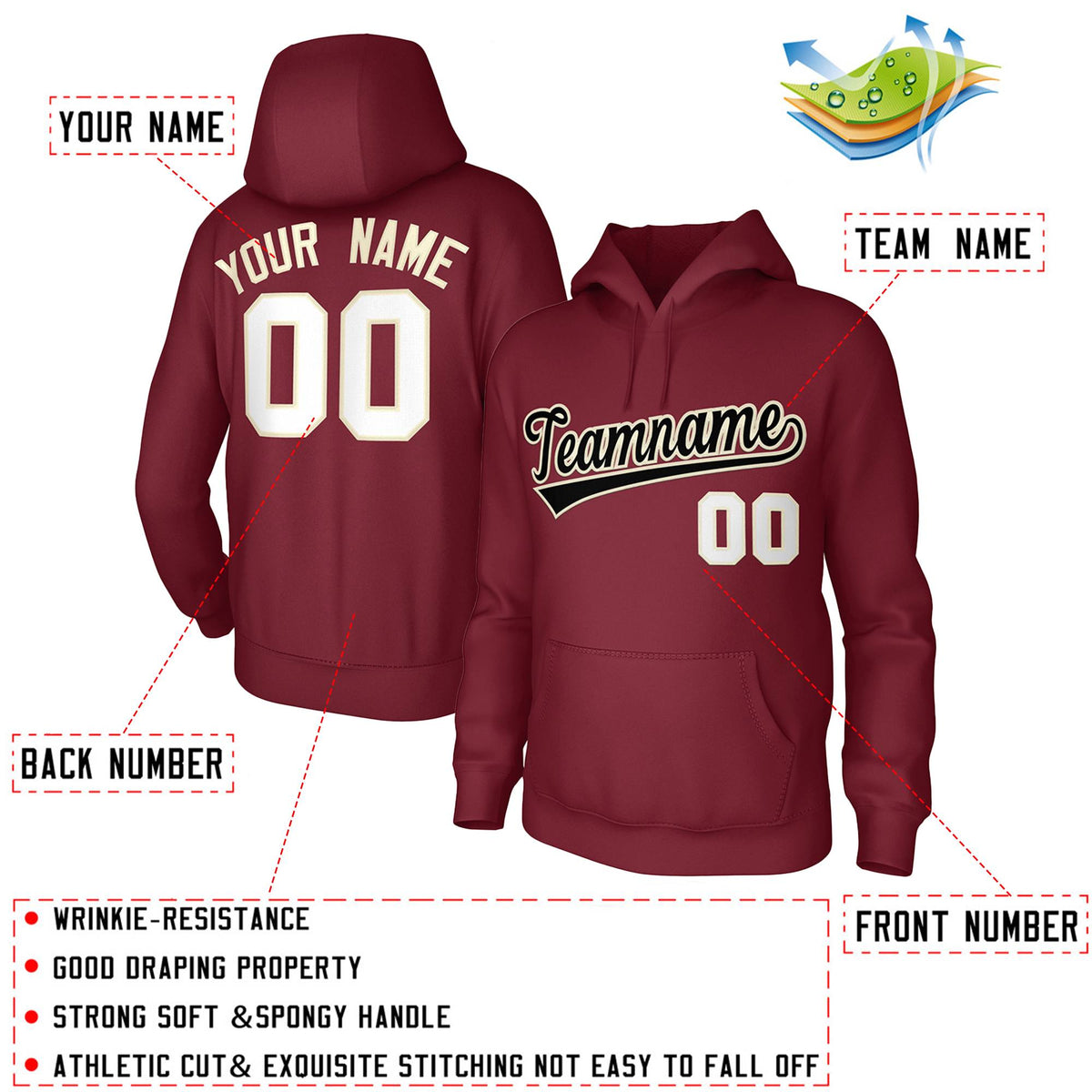 Custom Cardinal Black-Cream Classic Style Sports Uniform Pullover Hoodie| KXKSHOP