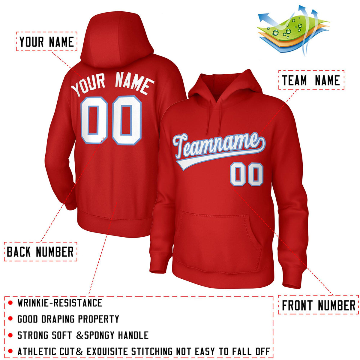 Custom Red White-Light Blue Classic Style Sports Uniform Pullover Hoodie| KXKSHOP