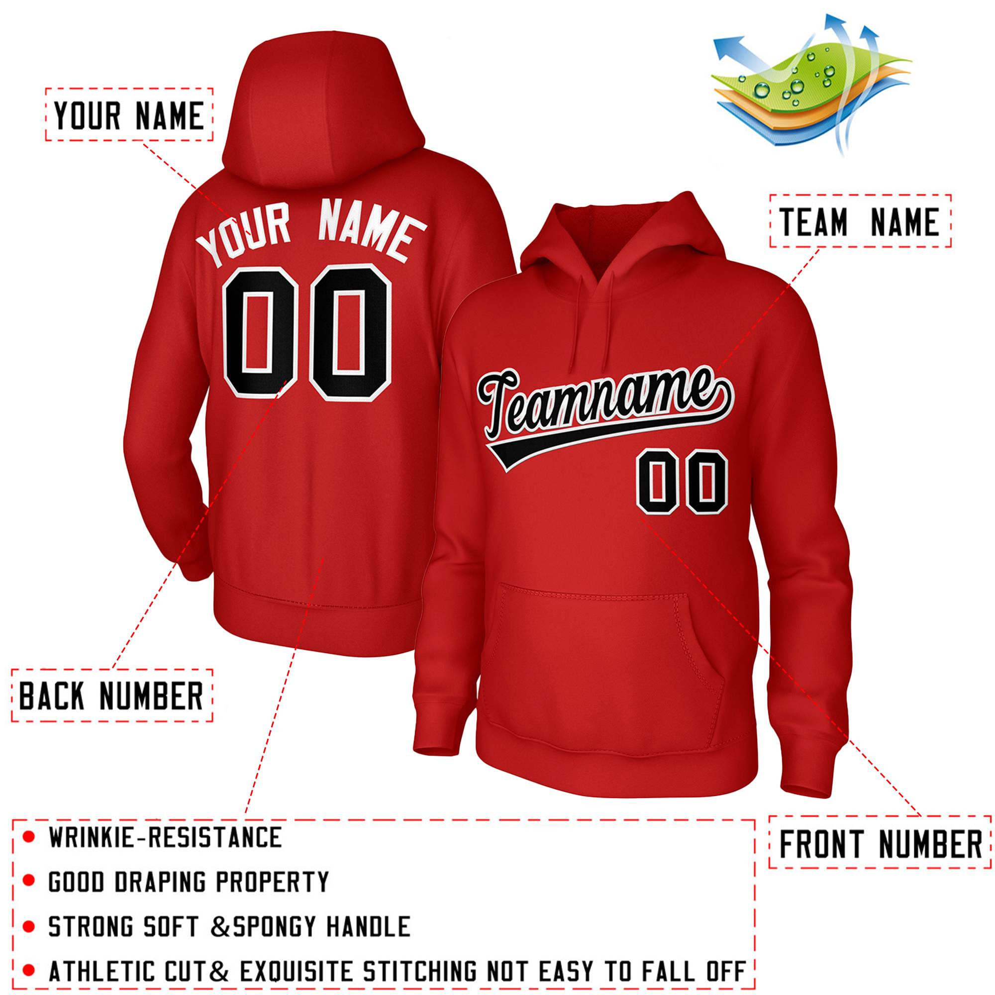 Custom Red Black-White Classic Style Sports Uniform Pullover Hoodie| KXKSHOP