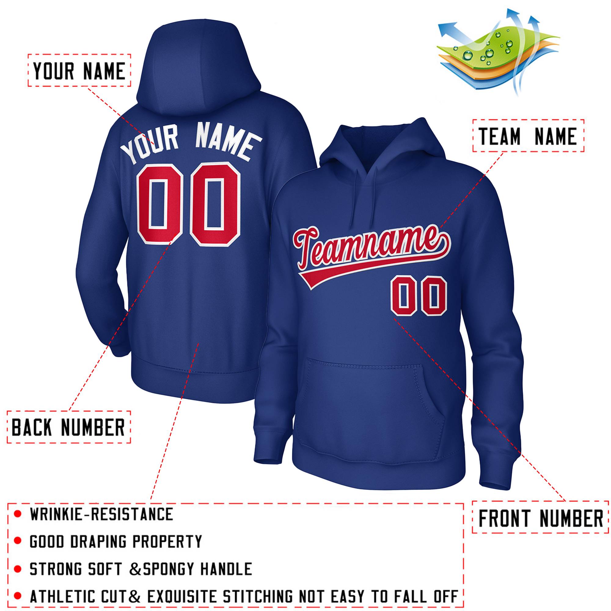 Custom Royal Red-White Classic Style Sports Uniform Pullover Hoodie| KXKSHOP