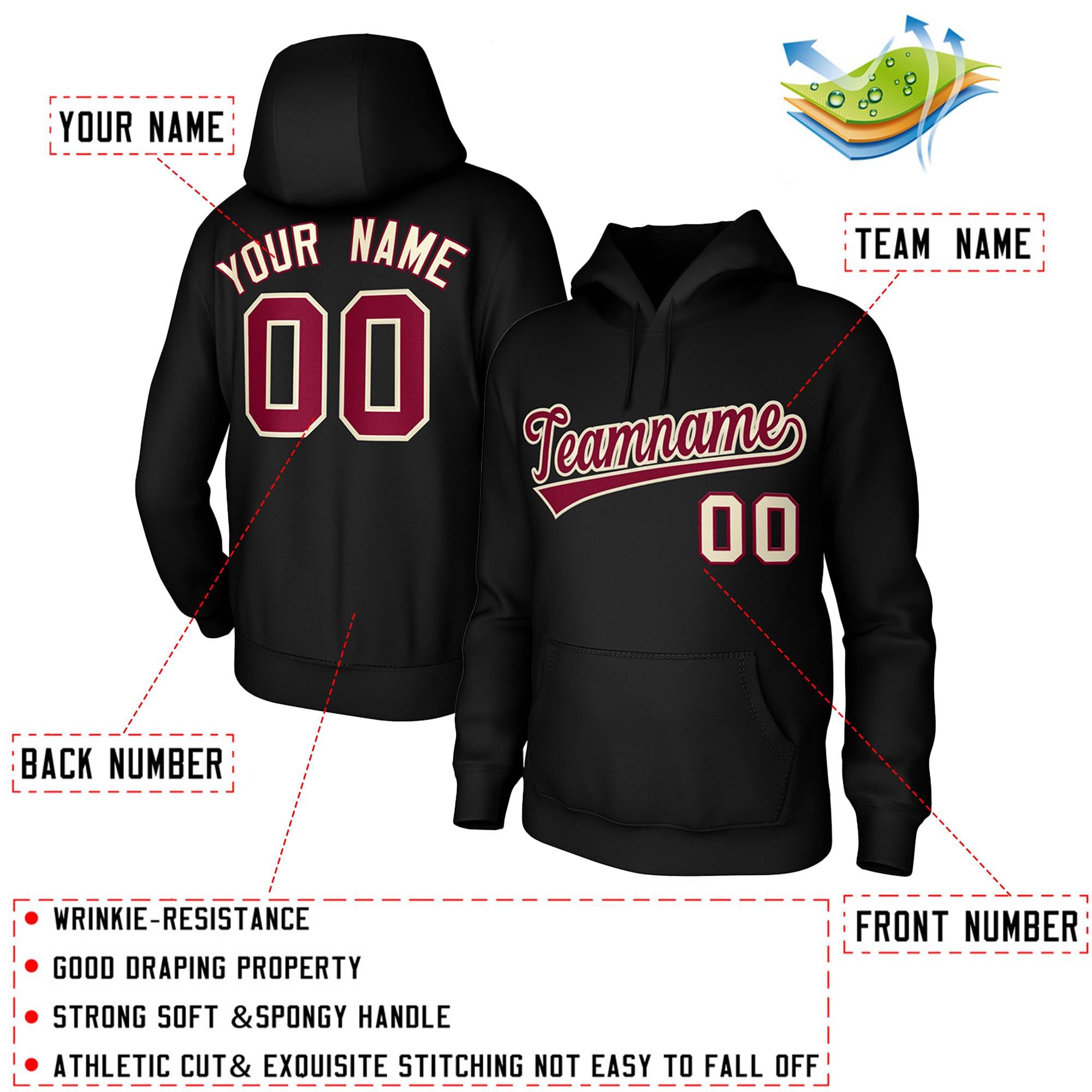Custom Black Cardinal-Cream Classic Style Sports Uniform Pullover Hoodie| KXKSHOP