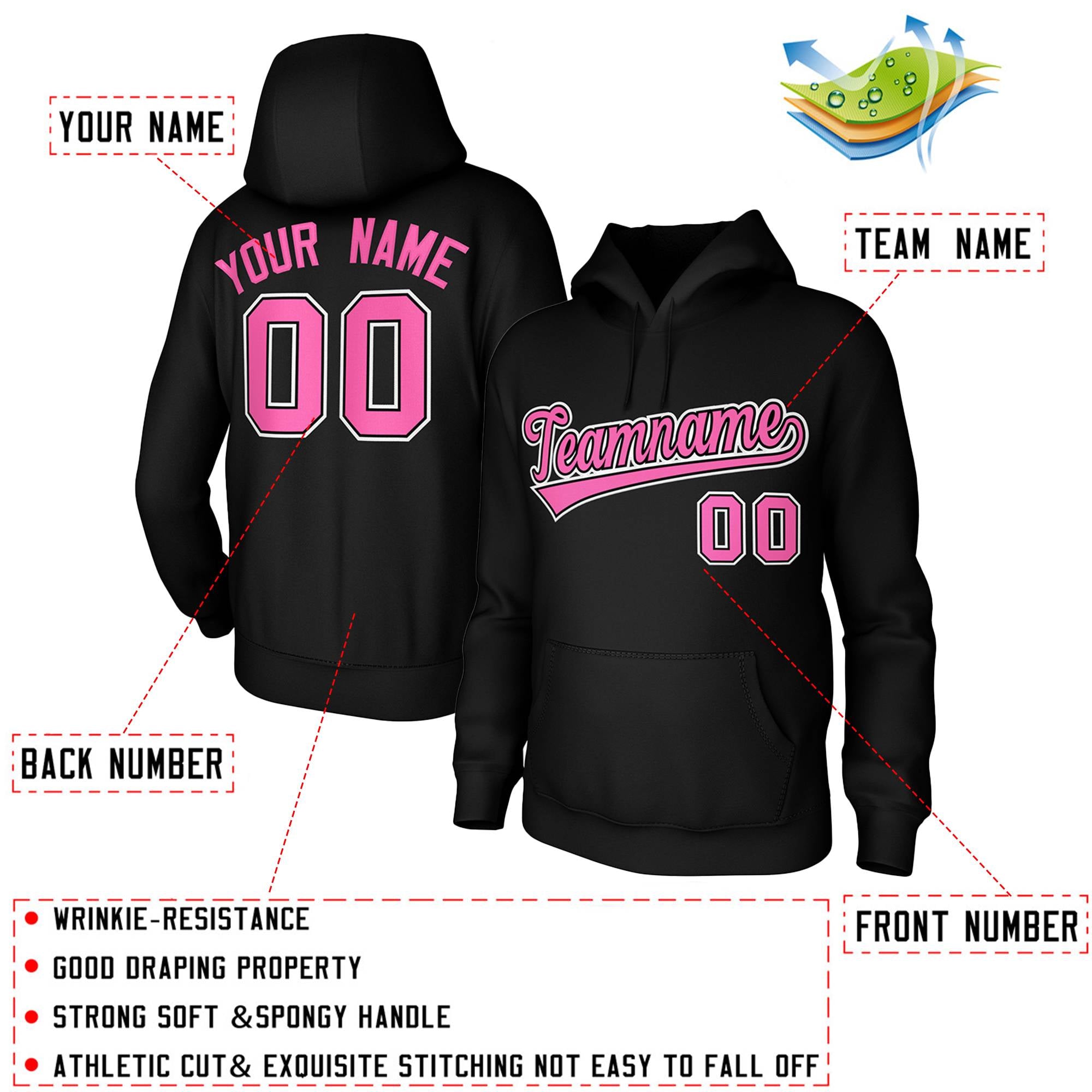 Custom Black Pink-Black-White Classic Style Sports Uniform Pullover Hoodie| KXKSHOP