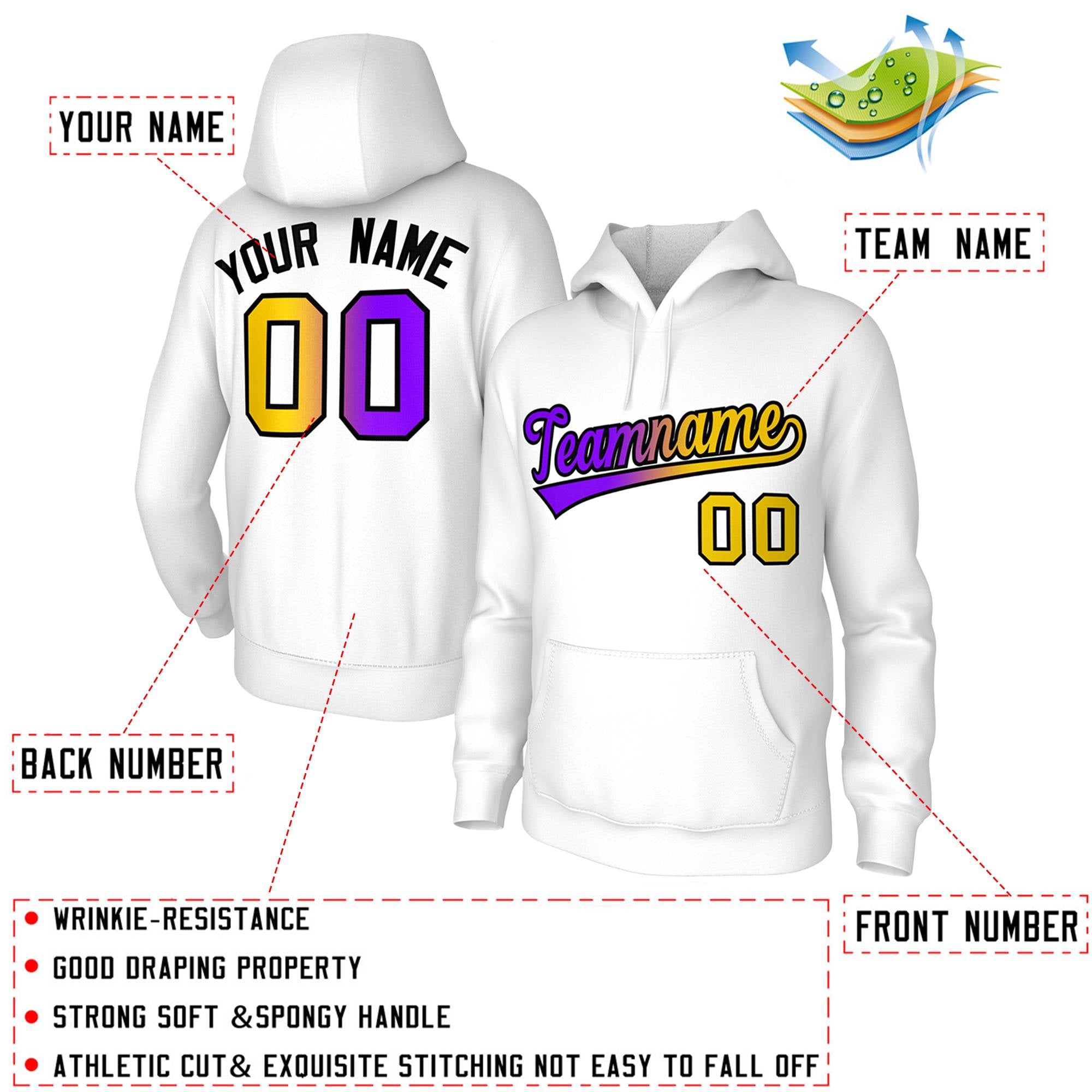 Custom Stitched White Purple-Black Gradient Fashion Pullover Sweatshirt Hoodie| KXKSHOP