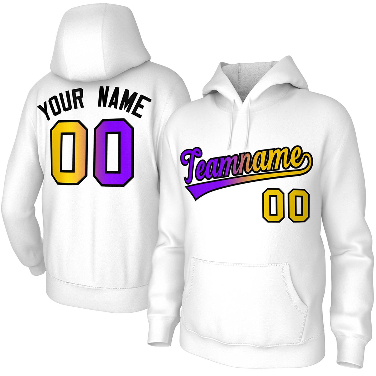 Custom Stitched White Purple-Black Gradient Fashion Pullover Sweatshirt Hoodie| KXKSHOP