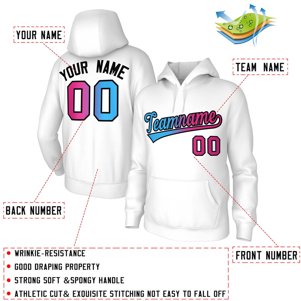 Custom Stitched White Pink-Black Gradient Fashion Sports Pullover Sweatshirt Hoodie| KXKSHOP