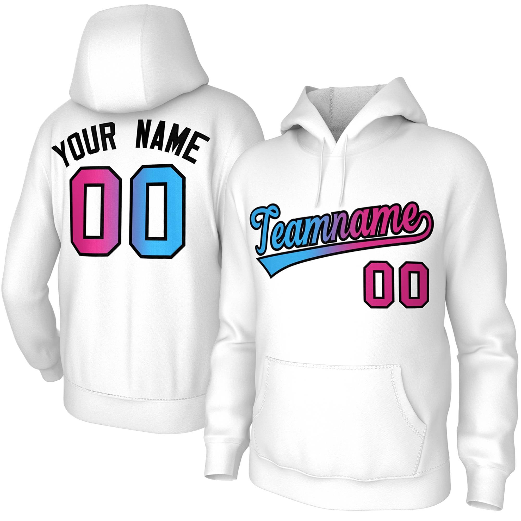 Custom Stitched White Pink-Black Gradient Fashion Sports Pullover Sweatshirt Hoodie| KXKSHOP
