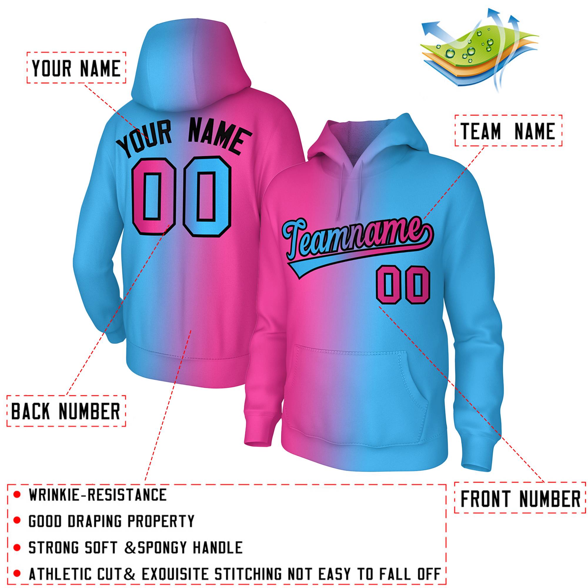 Custom Stitched Pink Gradient Fashion Sports Pullover Sweatshirt Hoodie| KXKSHOP