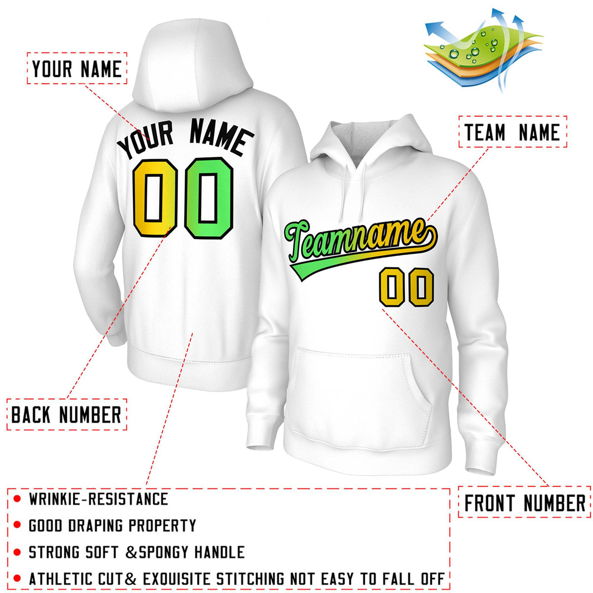 Custom Stitched White Gradient Fashion Sports Pullover Sweatshirt Hoodie| KXKSHOP