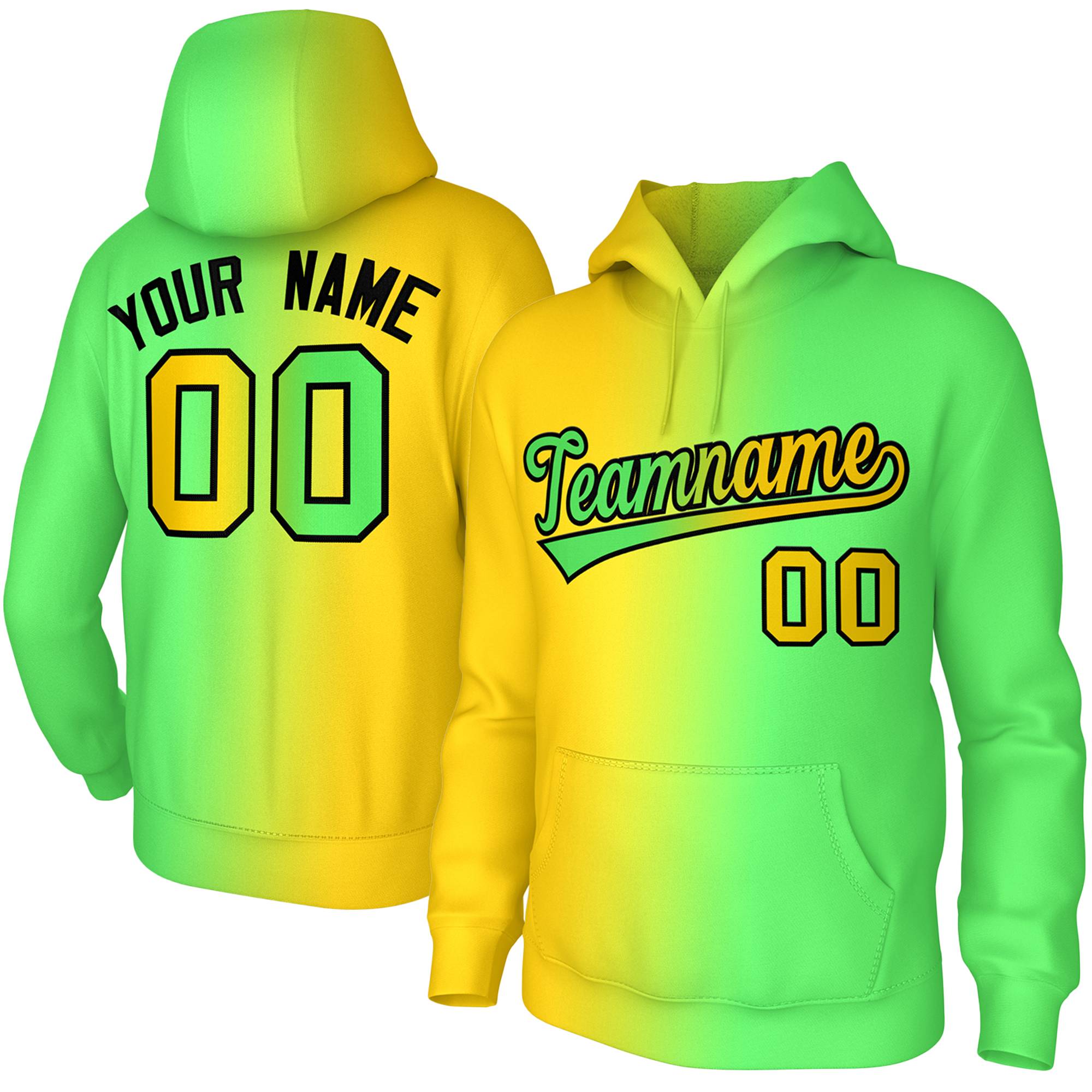Custom Stitched Neon Green Gradient Fashion Sports Pullover Sweatshirt Hoodie| KXKSHOP