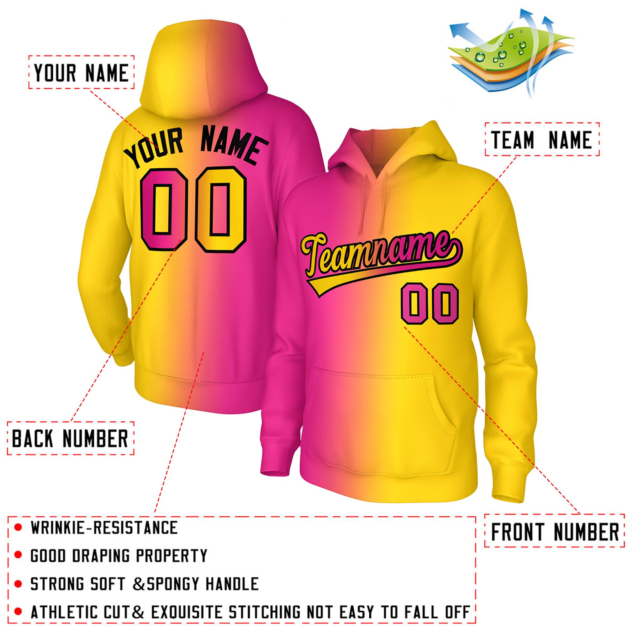 Custom Stitched Gold Pink Gradient Fashion Sports Pullover Sweatshirt Hoodie| KXKSHOP