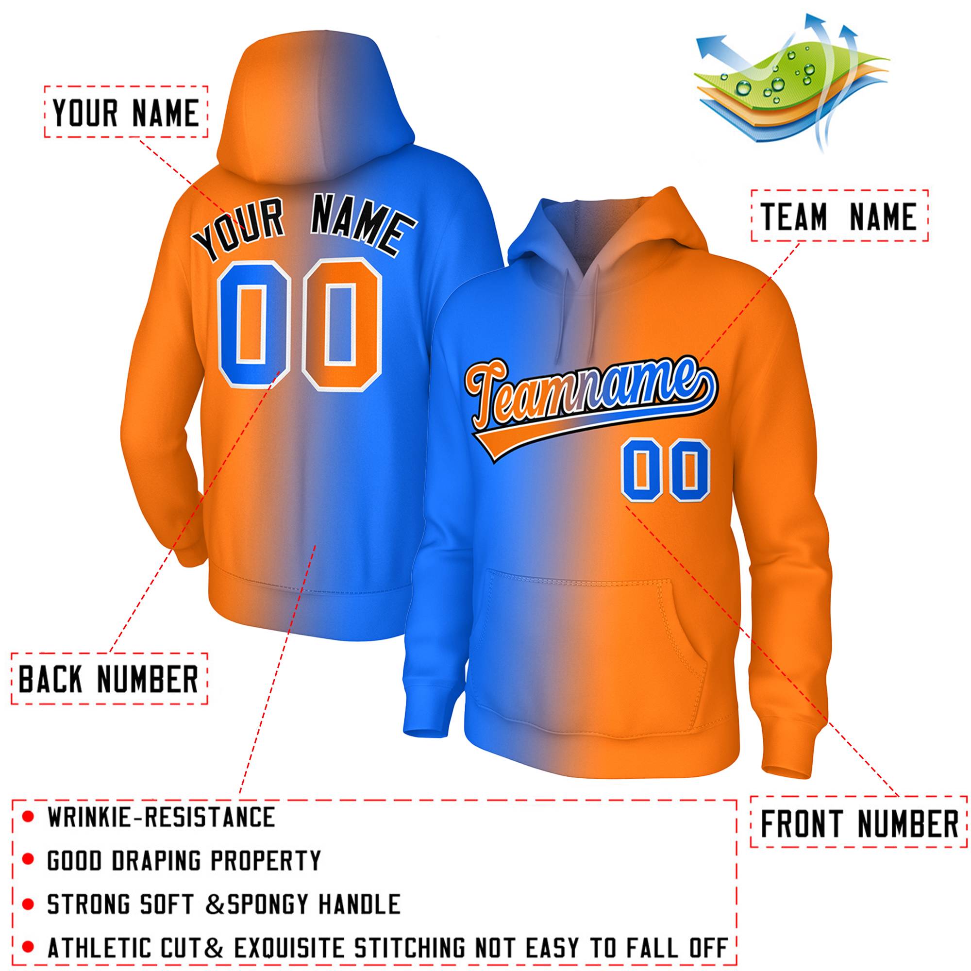 Custom Stitched Orange Gradient Fashion Sports Pullover Sweatshirt Hoodie| KXKSHOP