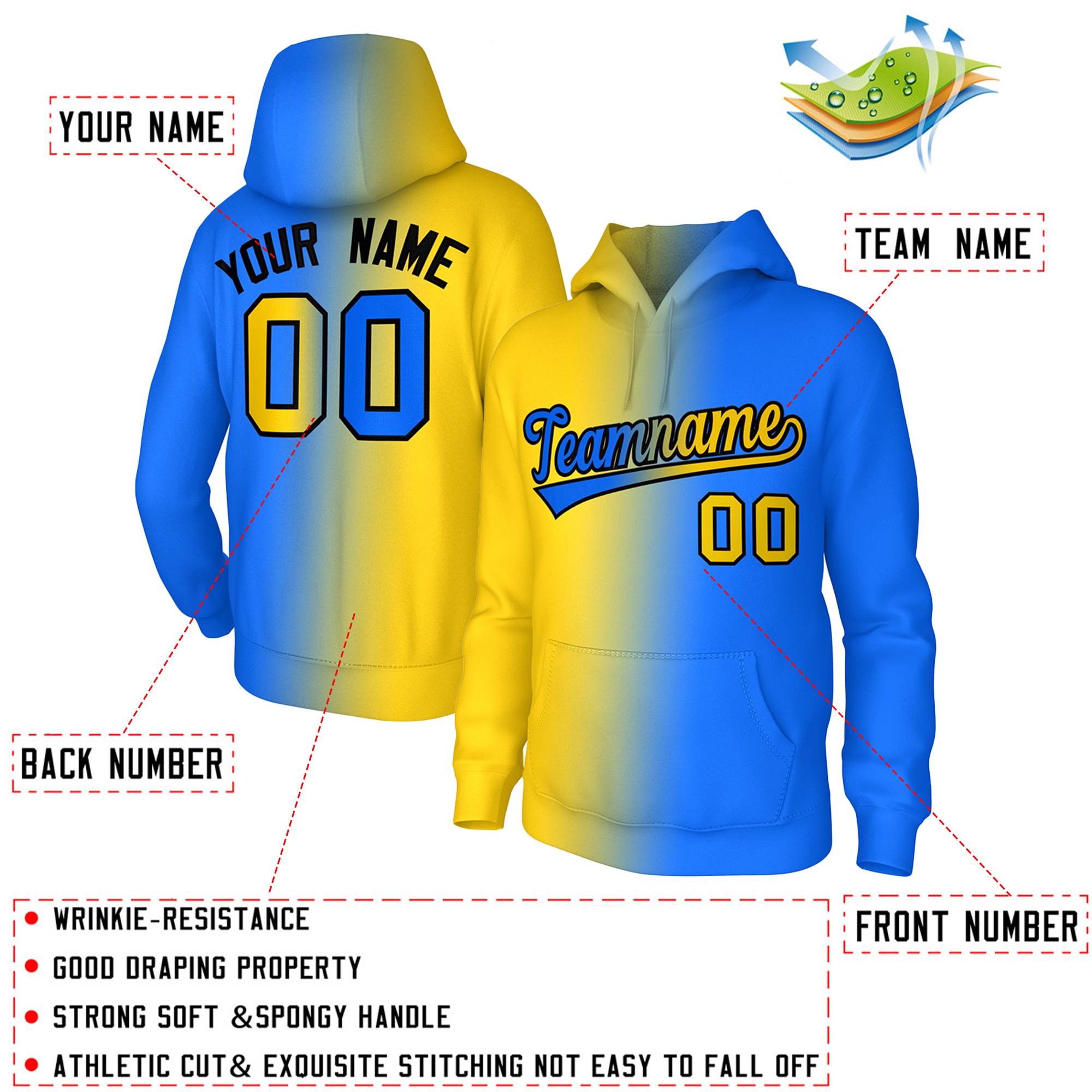 Custom Personalized Pullover Hoodie Gradient Fashion with Stitched Name for Men and Youth| KXKSHOP