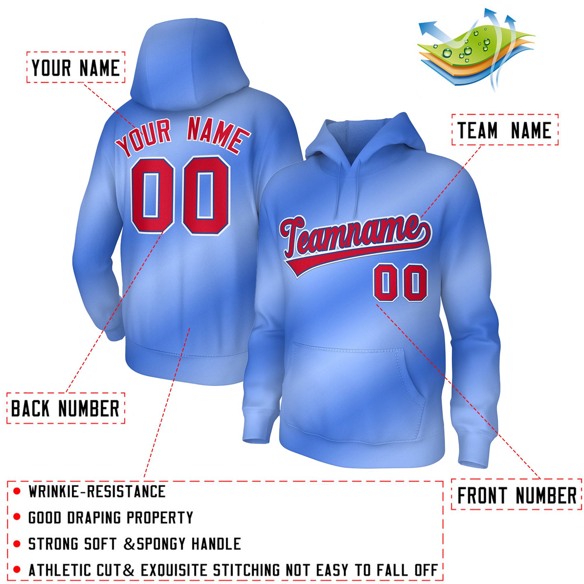 Custom Stitched Light Blue Gradient Fashion Sports Pullover Sweatshirt Hoodie| KXKSHOP