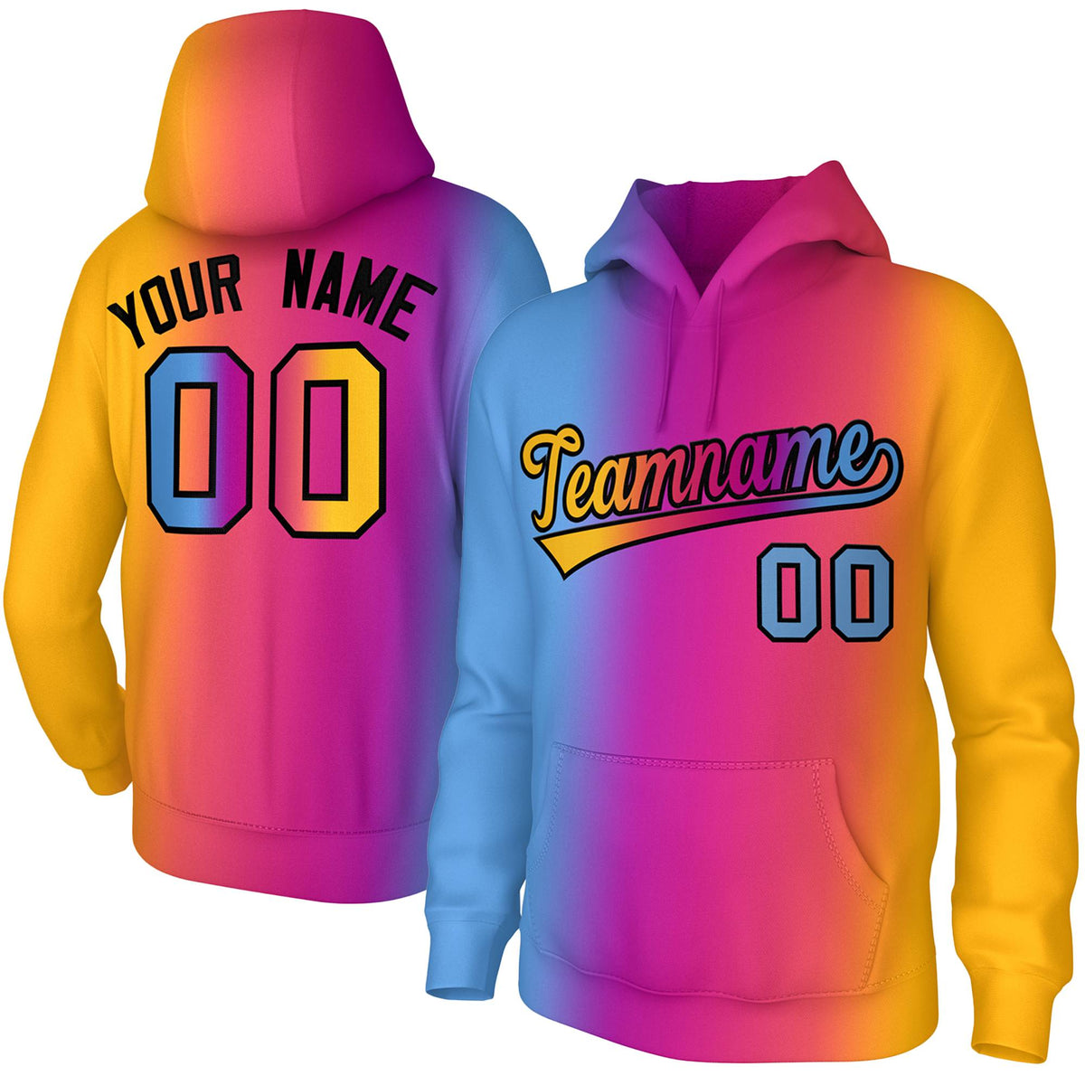 Custom Personalized Pullover Hoodie Gradient Fashion with Stitched Name for Men and Youth| KXKSHOP