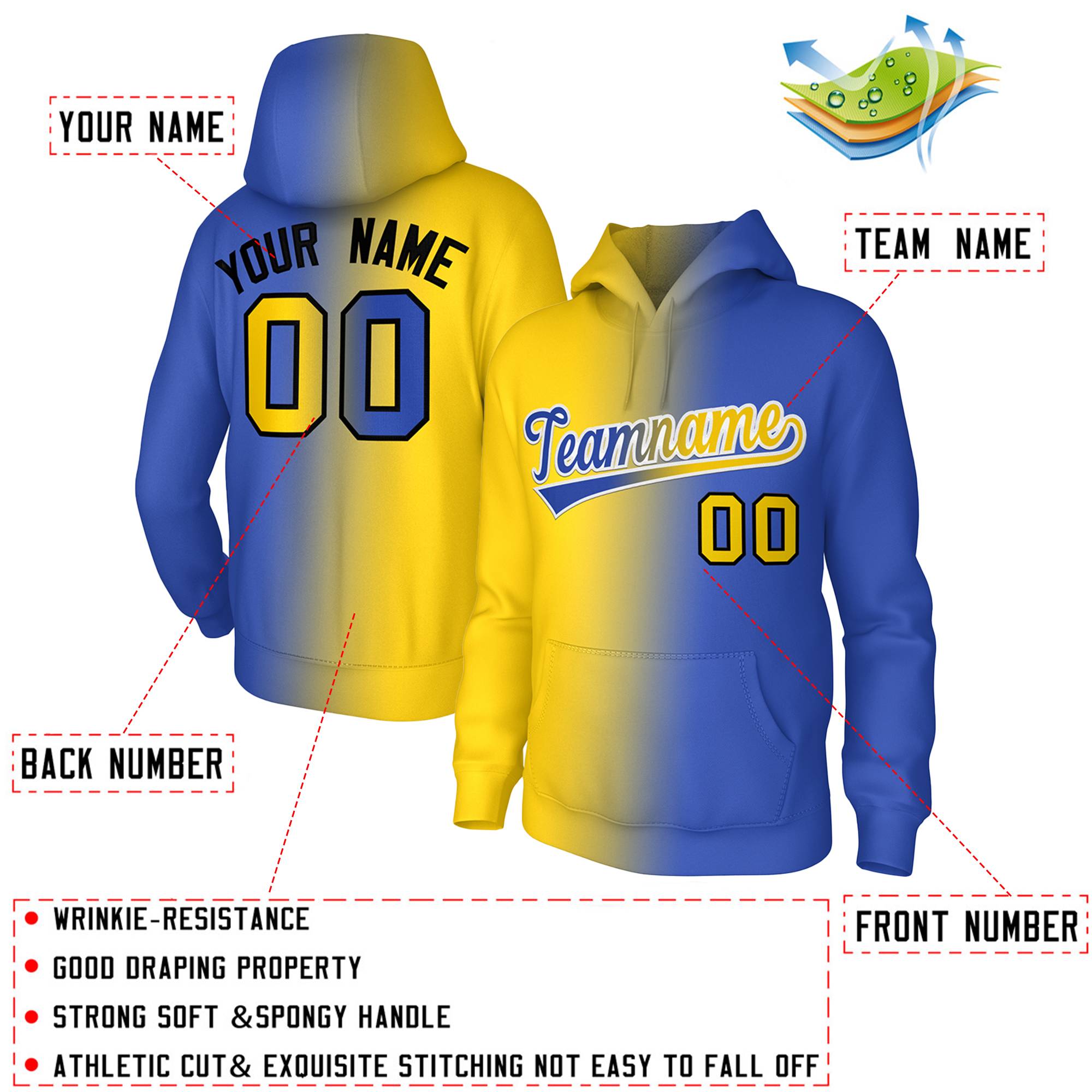 Custom Stitched Gold Royal Gradient Fashion Sports Pullover Sweatshirt Hoodie| KXKSHOP