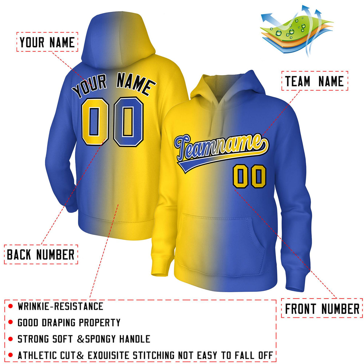 Custom Personalized Pullover Hoodie Gradient Fashion with Stitched Name for Men and Youth| KXKSHOP