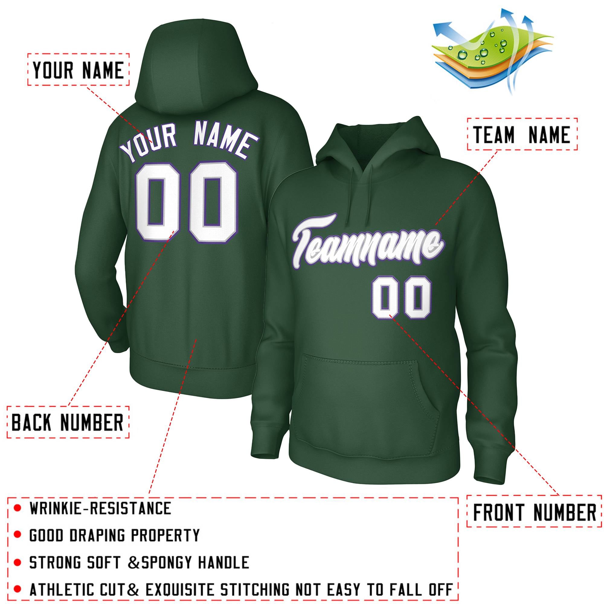 Custom Green Purple-White Classic Style Personalized Uniform Pullover Hoodie| KXKSHOP