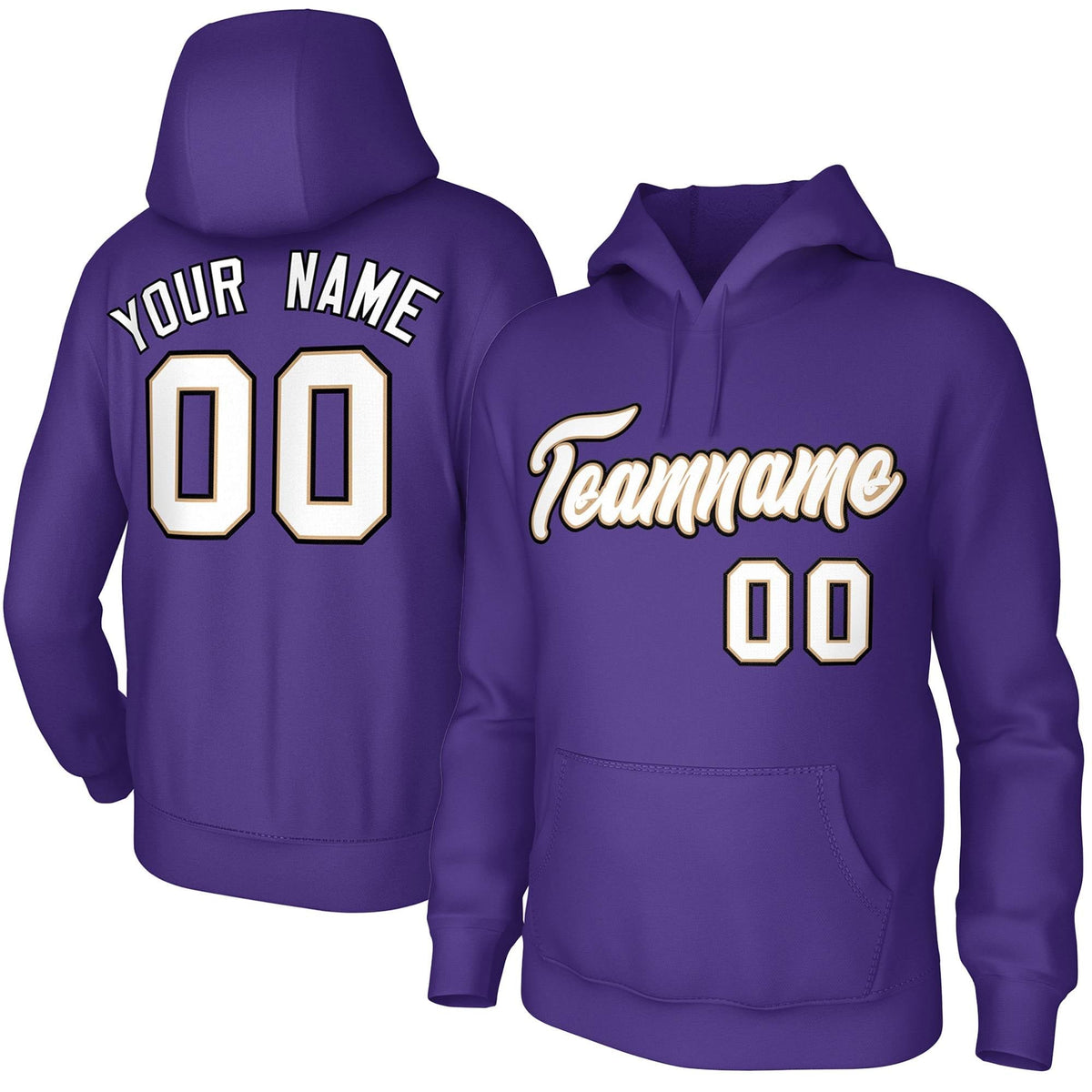 Custom Purple White-Old Gold-Black Classic Style Personalized Uniform Pullover Hoodie| KXKSHOP