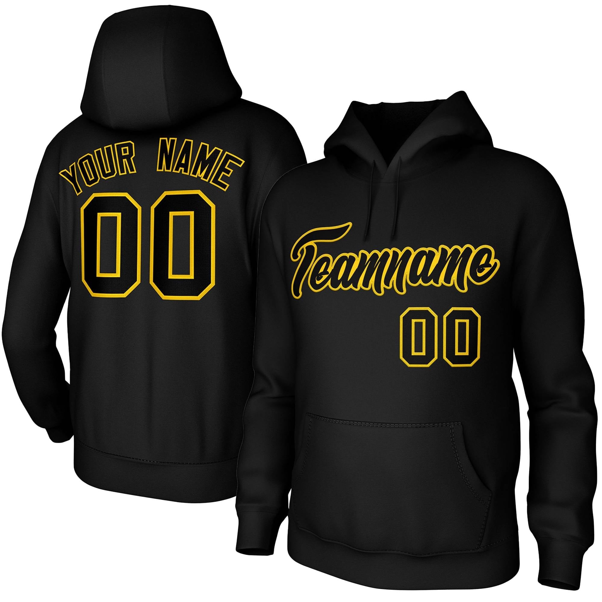 Custom Black Yellow Classic Style Personalized Uniform Pullover Hoodie| KXKSHOP