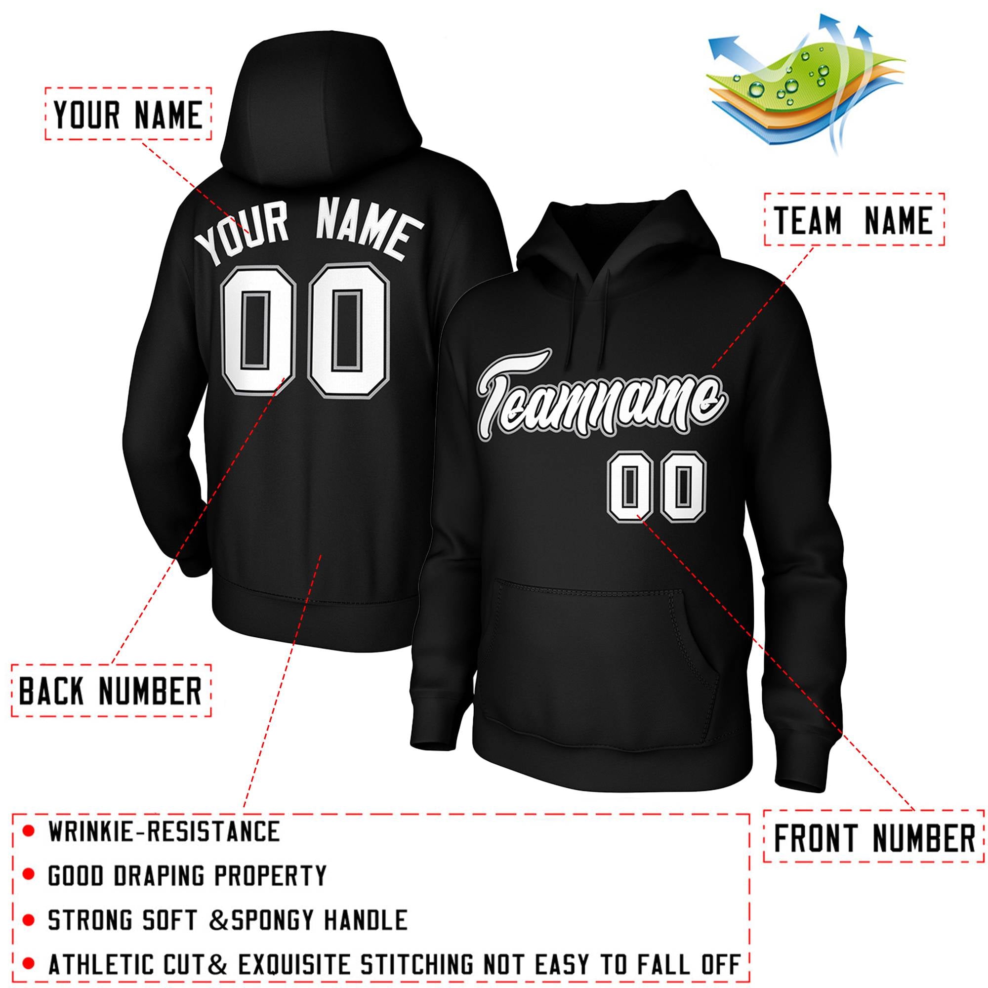 Custom Black White-Black-Gray Classic Style Personalized Uniform Pullover Hoodie| KXKSHOP