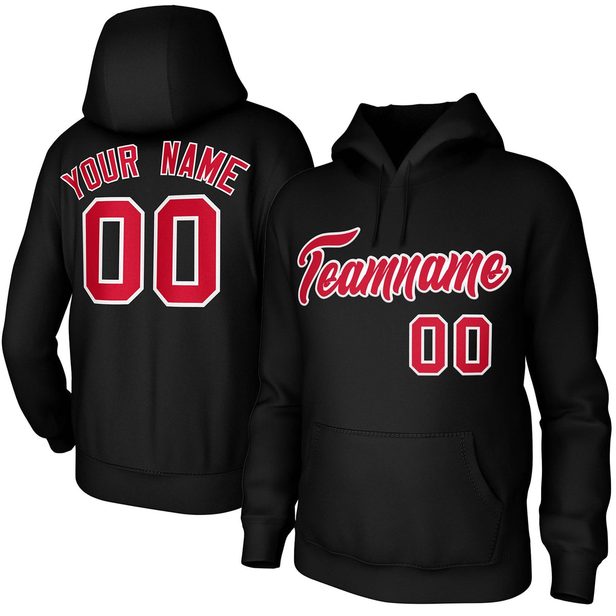 Custom Black Red-White Classic Style Personalized Uniform Pullover Hoodie| KXKSHOP