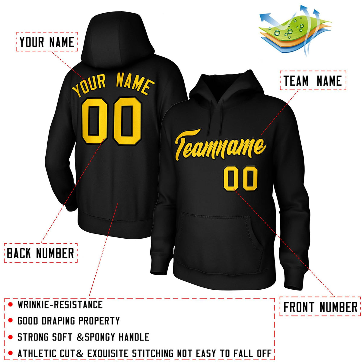 Custom Black Yellow-Black Classic Style Personalized Uniform Pullover Hoodie| KXKSHOP