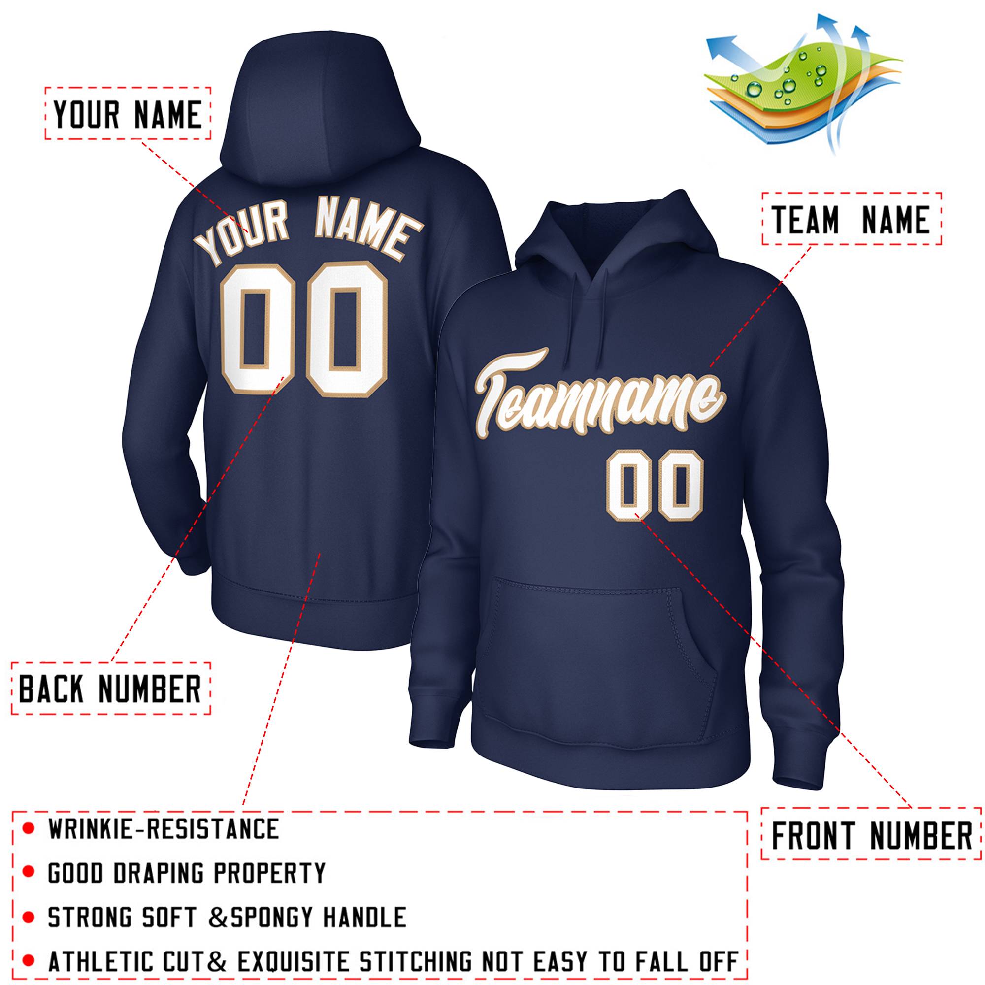 Custom White Gold Classic Style Personalized Uniform Pullover Hoodie| KXKSHOP