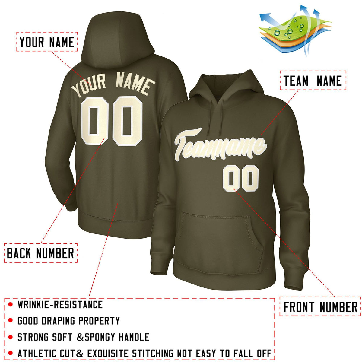 Custom Olive Cream Classic Style Personalized Uniform Pullover Hoodie| KXKSHOP