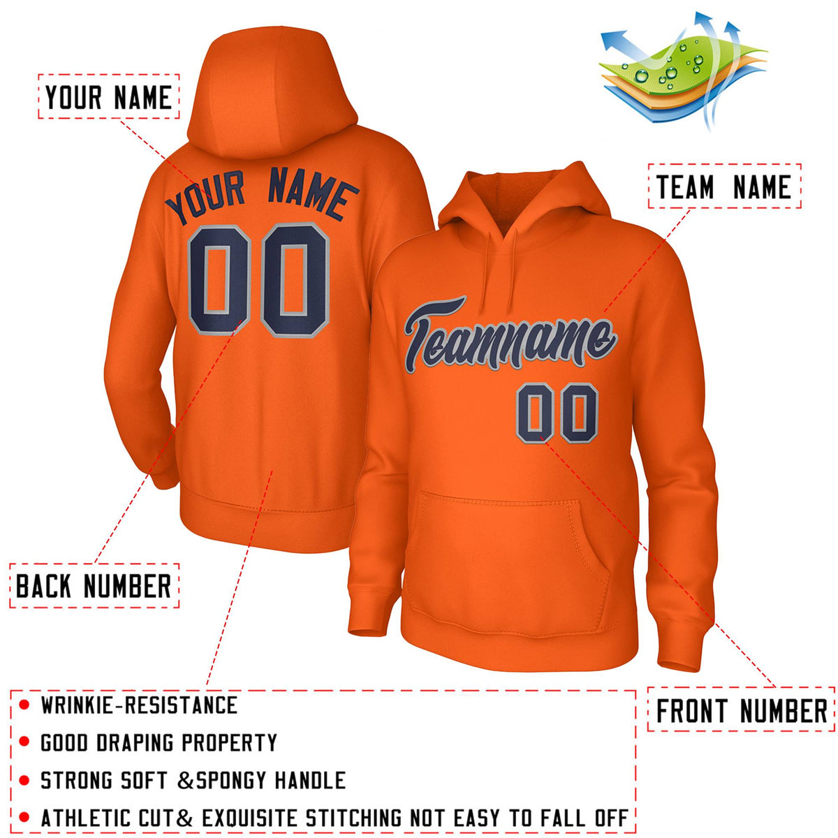 Custom Orange Navy-Gray Classic Style Personalized Uniform Pullover Hoodie| KXKSHOP
