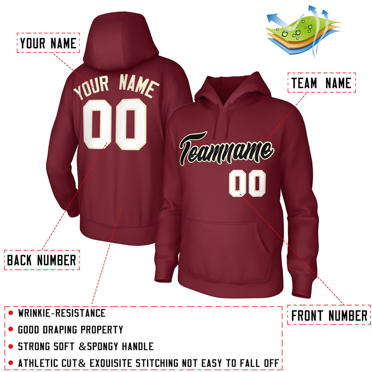 Custom Cardinal Black-Cream Classic Style Personalized Uniform Pullover Hoodie| KXKSHOP