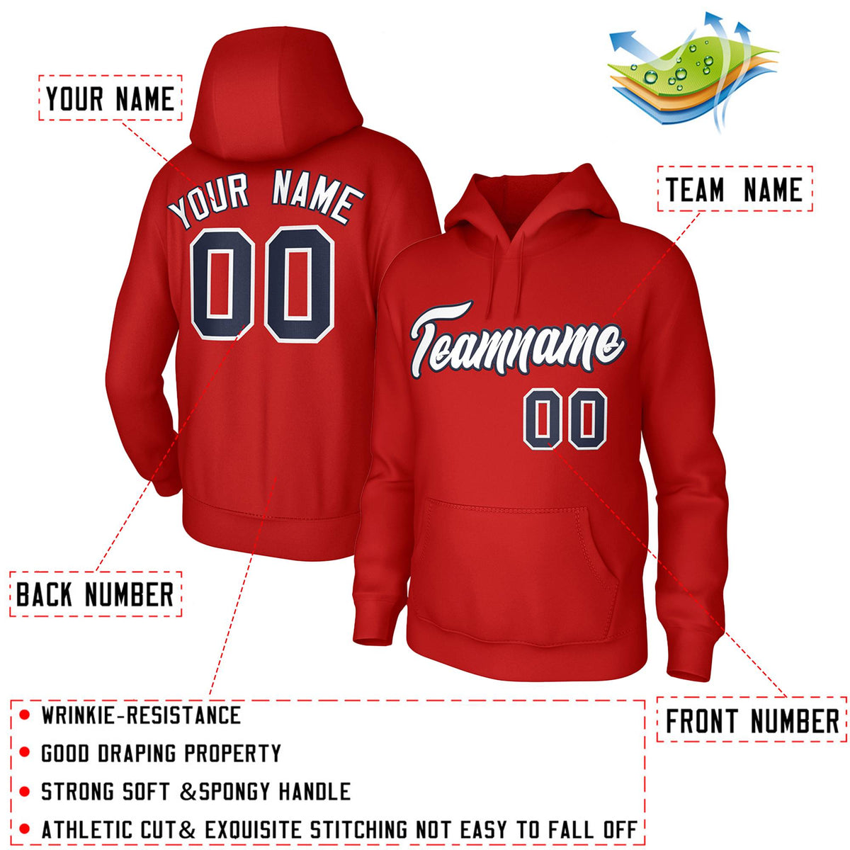 Custom Red White-Navy Classic Style Personalized Uniform Pullover Hoodie| KXKSHOP