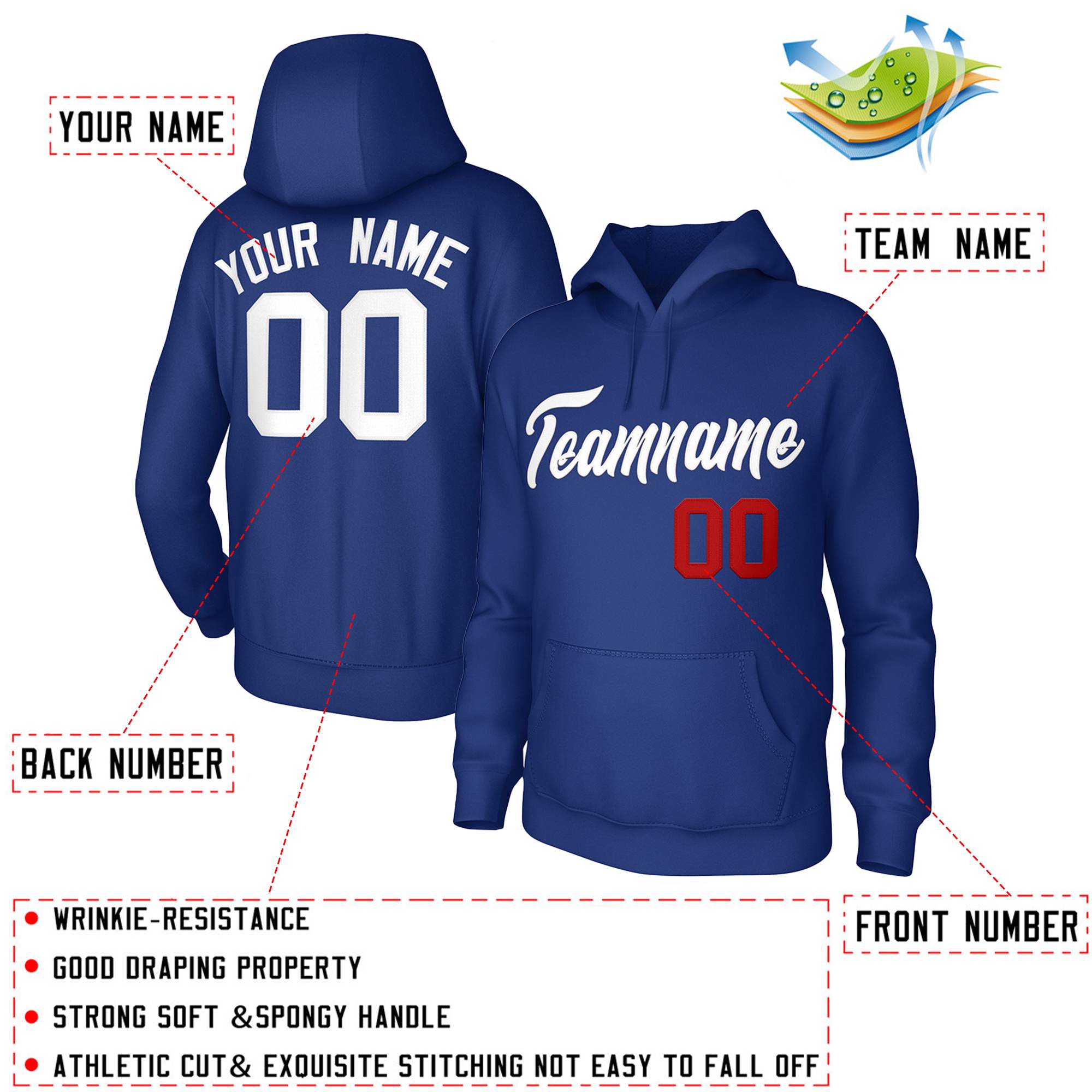 Custom Royal White Classic Style Personalized Uniform Pullover Hoodie| KXKSHOP
