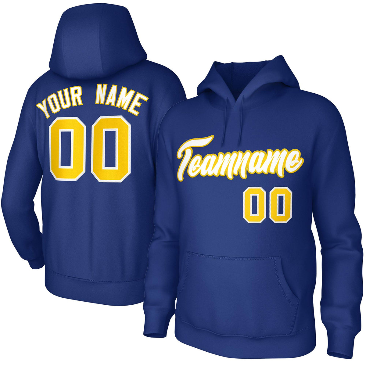 Custom Royal White-Yellow Classic Style Personalized Uniform Pullover Hoodie| KXKSHOP