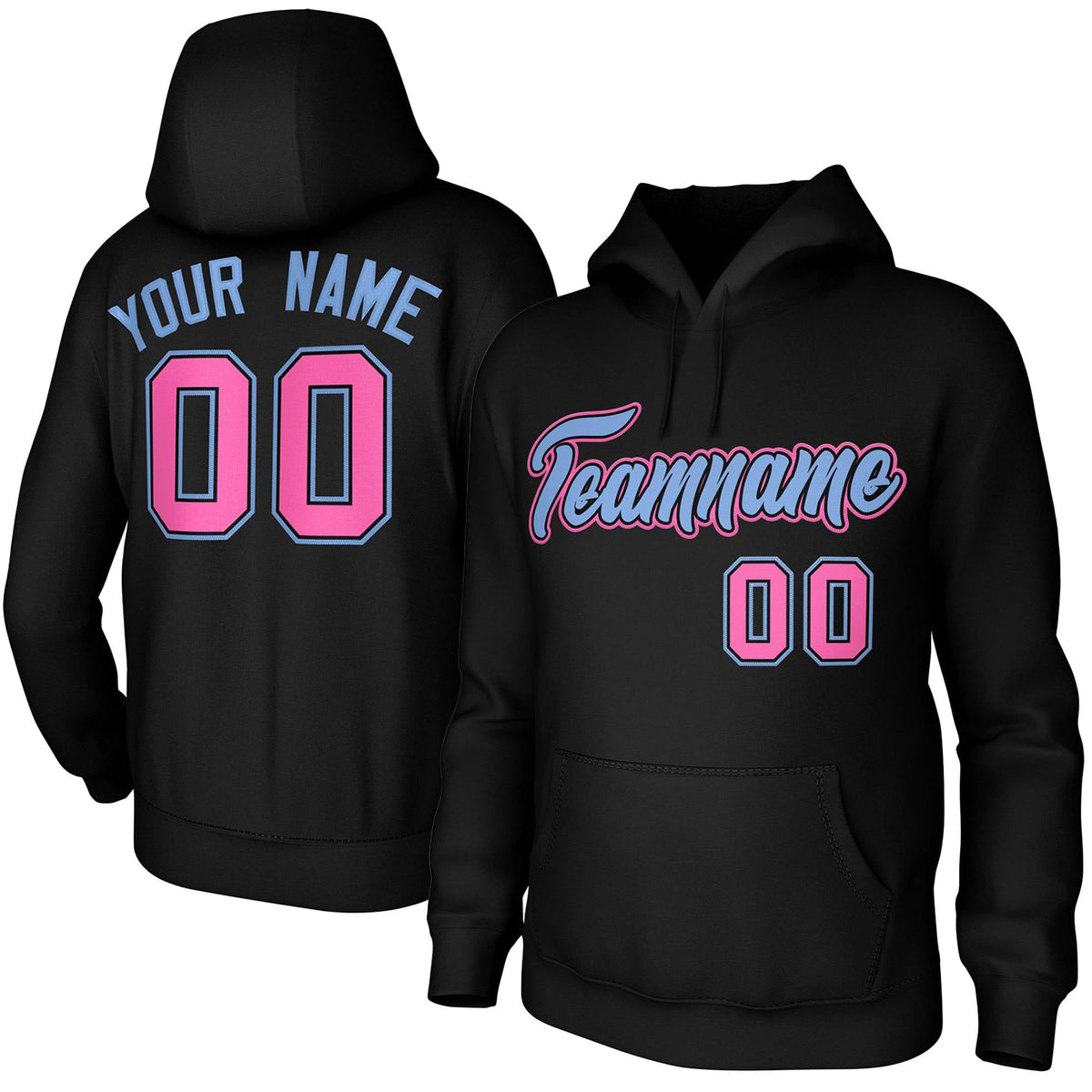 Custom Black-Light Blue-Pink Classic Style Personalized Uniform Pullover Hoodie| KXKSHOP