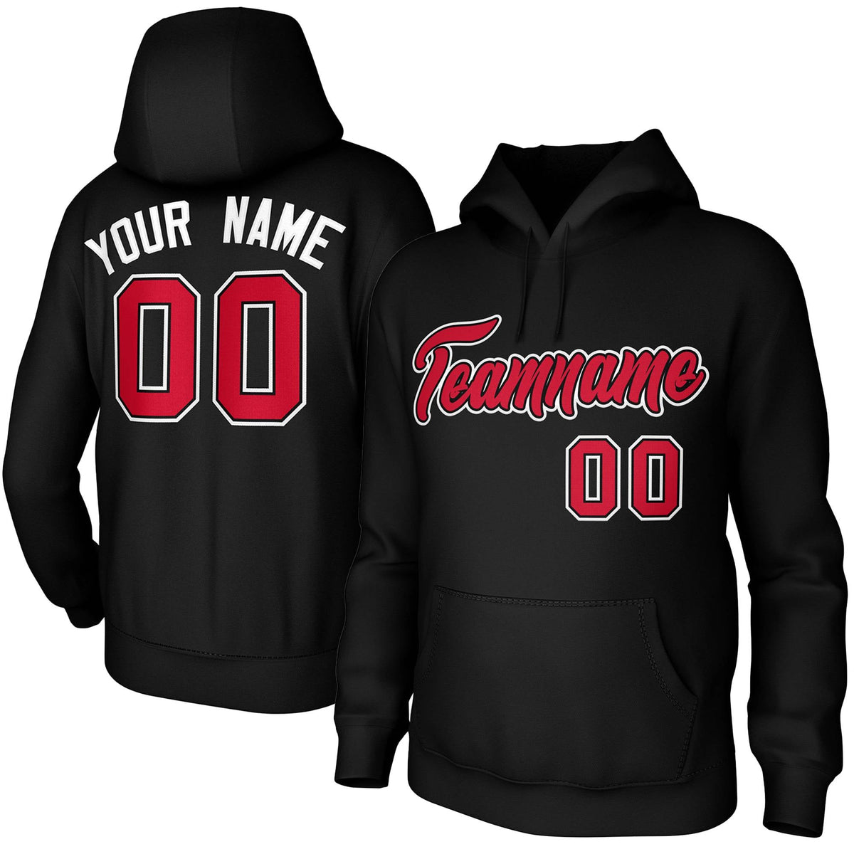 Custom Black Red-White Classic Style Personalized Uniform Pullover Hoodie| KXKSHOP