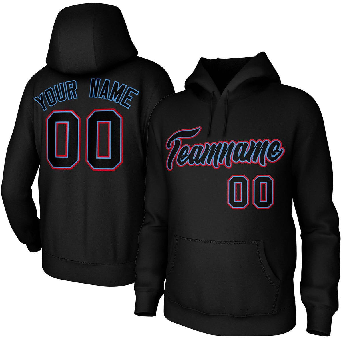 Custom Black Light Blue-Red Classic Style Personalized Uniform Pullover Hoodie| KXKSHOP