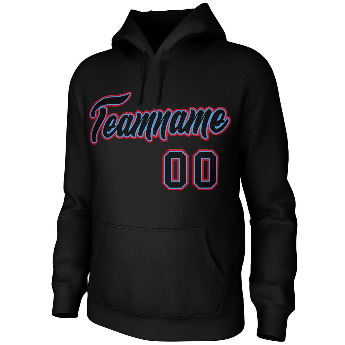 Custom Black Light Blue-Red Classic Style Personalized Uniform Pullover Hoodie| KXKSHOP