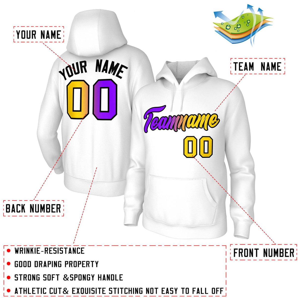 Custom White Purple-Black Gradient Fashion Pullover Sweatshirt Hoodie| KXKSHOP