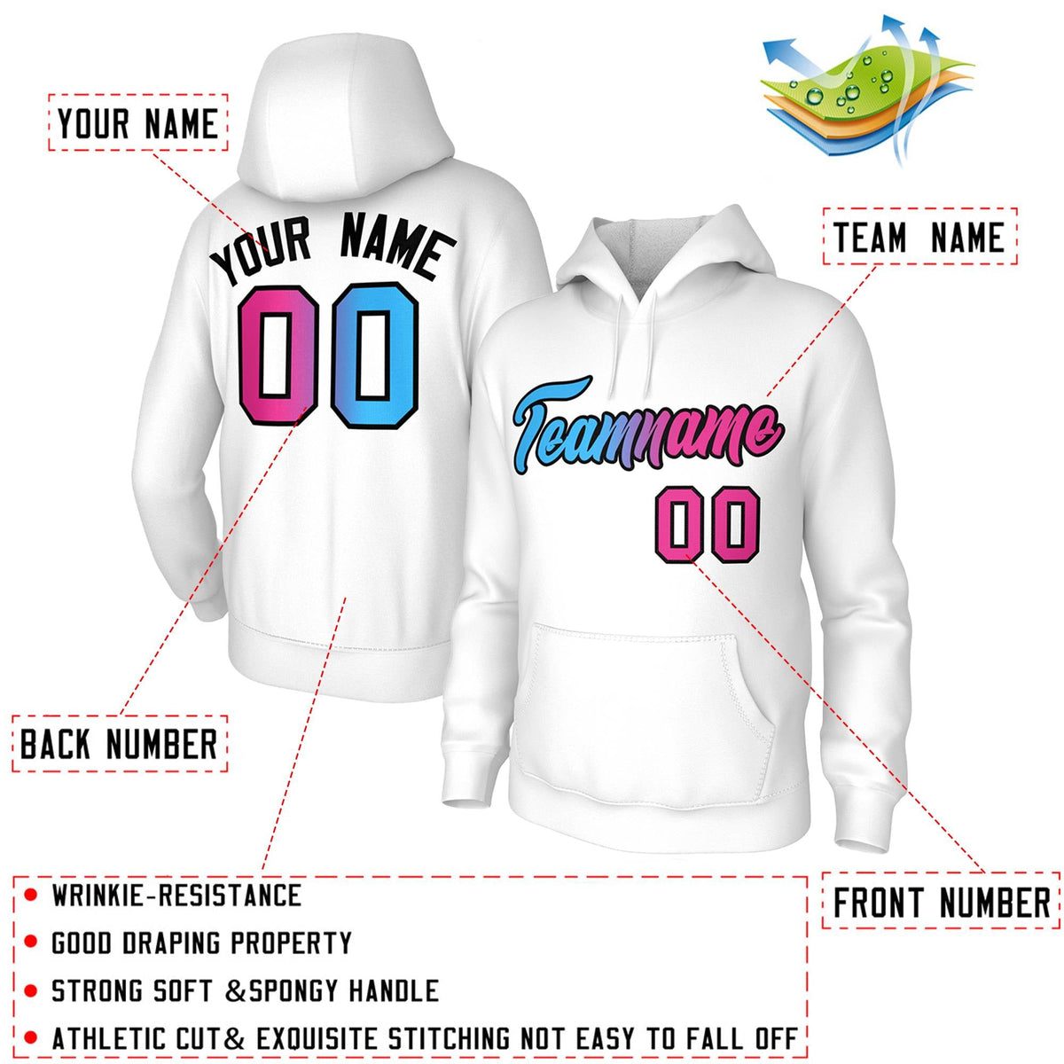 Custom White Pink-Black Gradient Fashion Pullover Sweatshirt Hoodie| KXKSHOP