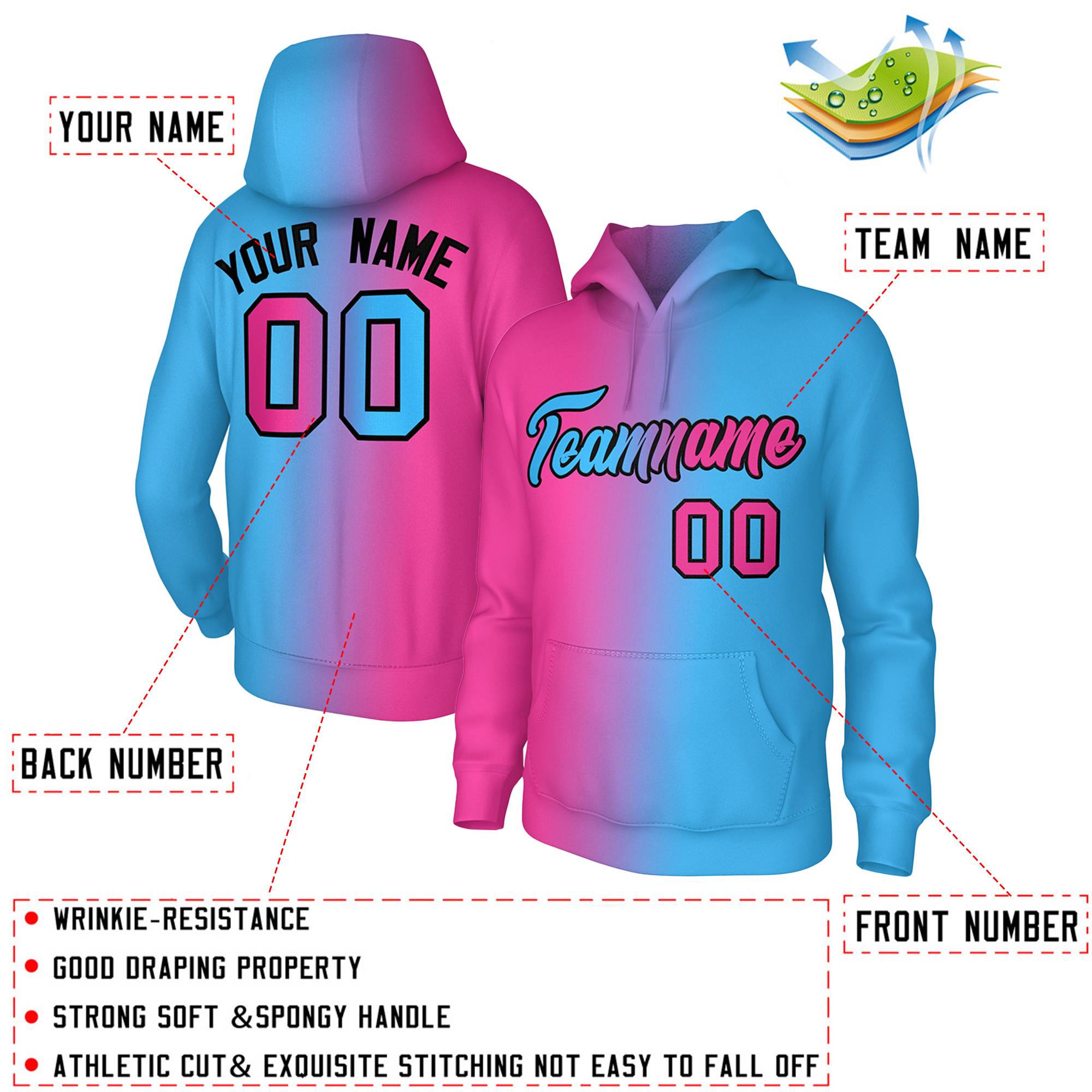 Custom Pink Gradient Fashion Pullover Sweatshirt Hoodie| KXKSHOP