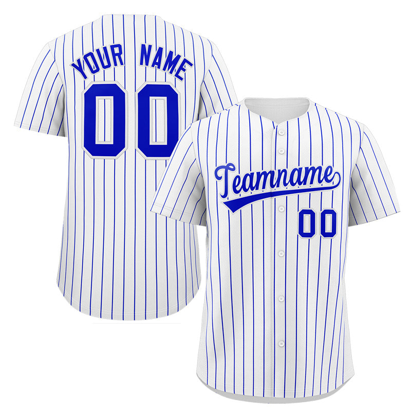 Maillot de baseball authentique à rayures royales blanches personnalisées