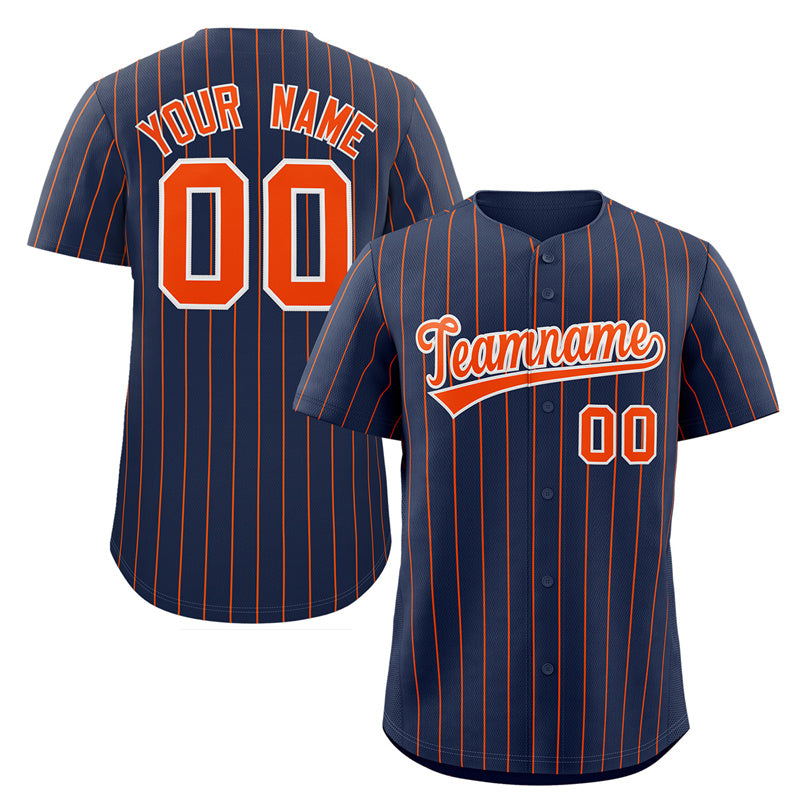 Benutzerdefinierte Marineblau Orange-Weiß Streifen Mode Authentische Baseball Jersey