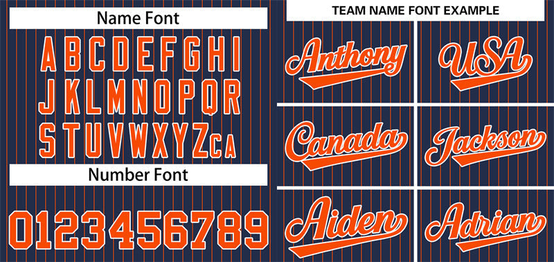 Benutzerdefinierte Marineblau Orange-Weiß Streifen Mode Authentische Baseball Jersey