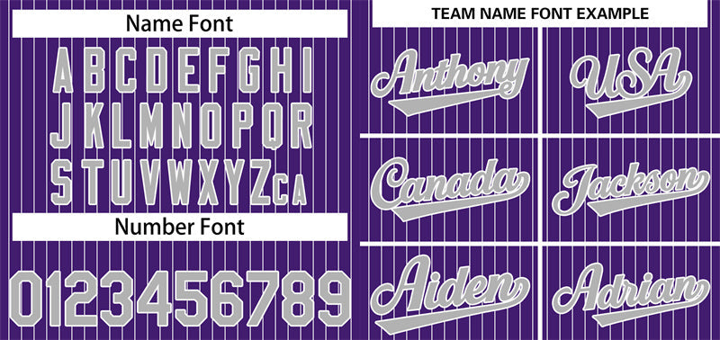 Maillot de baseball authentique à rayures violettes, grises et blanches