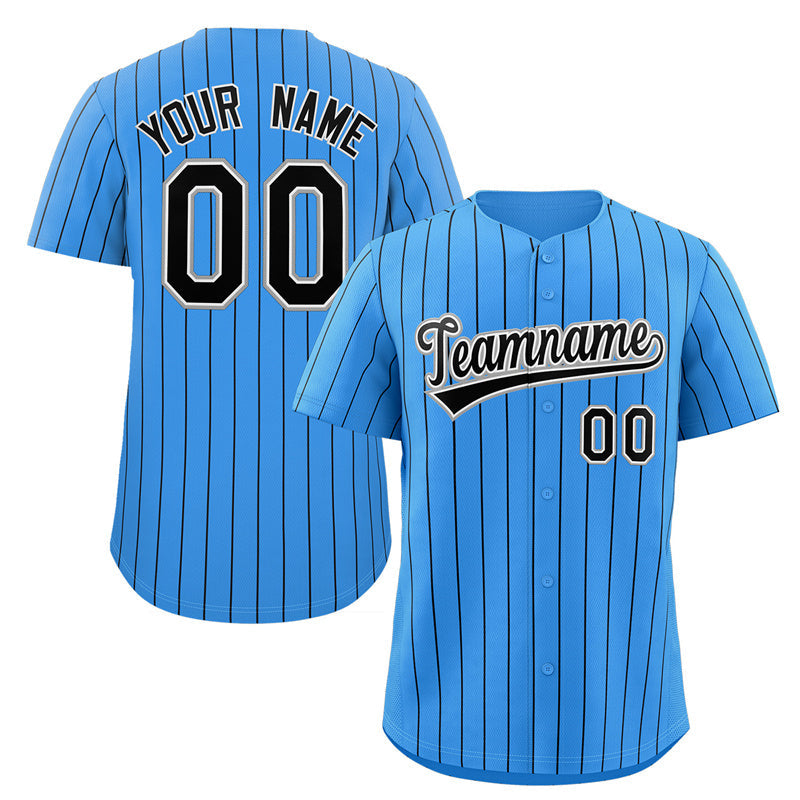 Maillot de baseball authentique à rayures bleu marine et gris poudre personnalisé