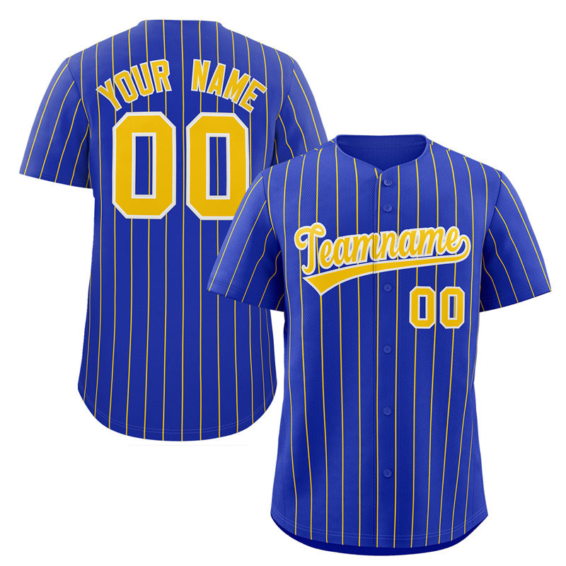 Maillot de baseball authentique à rayures dorées et blanches royales personnalisées