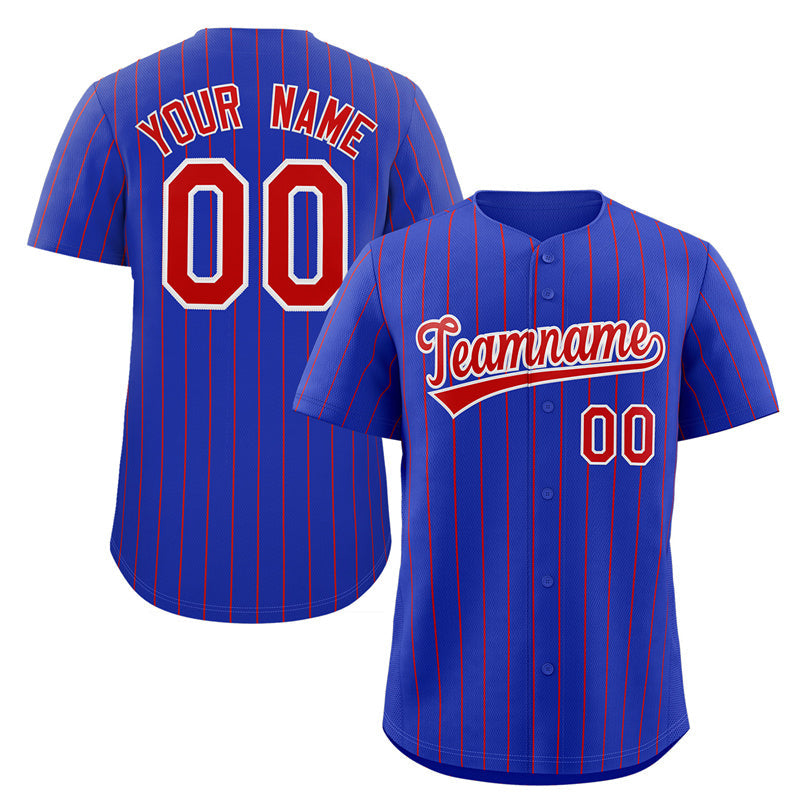 Maillot de baseball authentique à rayures rouges et blanches royales personnalisées
