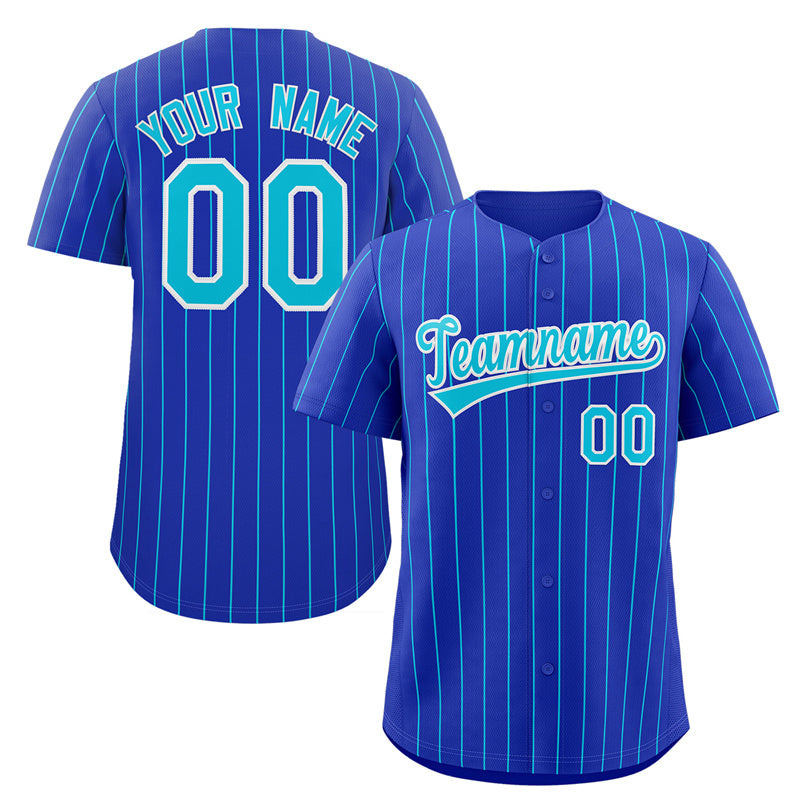 Maillot de baseball authentique à rayures Royal Aqua-White personnalisé